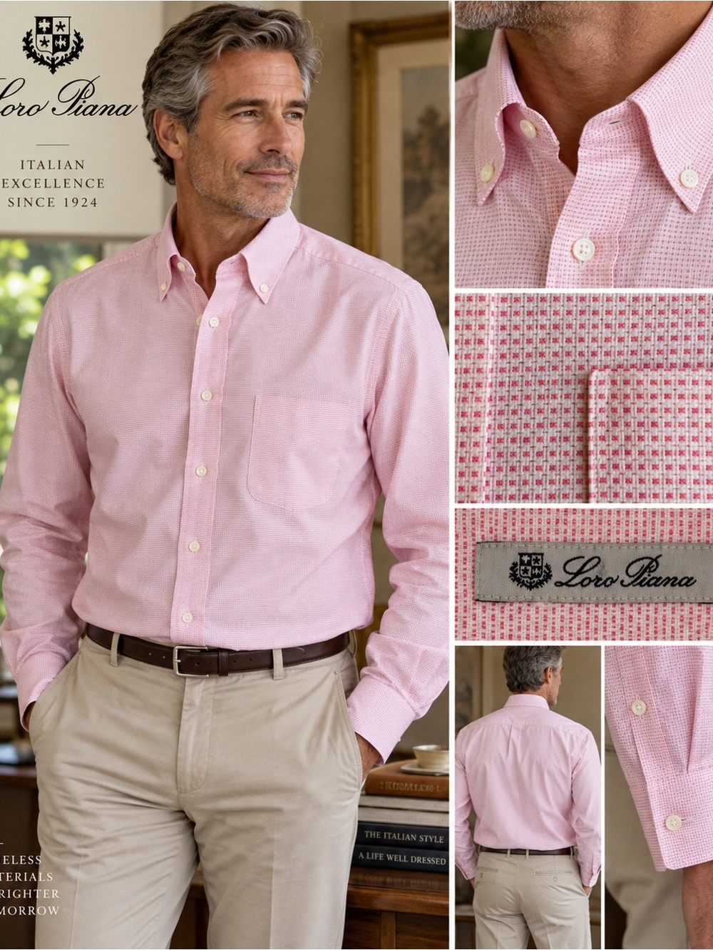 Loro Piana Men’s Luxury Pink & Ivory Textured Button-Down Shirt – Size 16½ / 42